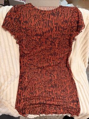 🔴 SHEIN Red and Black Sheer Abstract Script Mini Dress